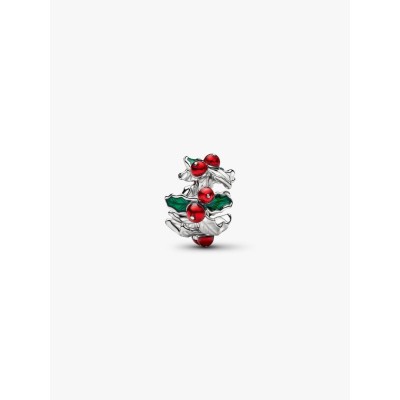 Christmas holly platinum-plated charm with red and green enamel