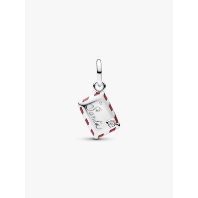 Santa letter sterling silver dangle with clear cubic zirconia, red and