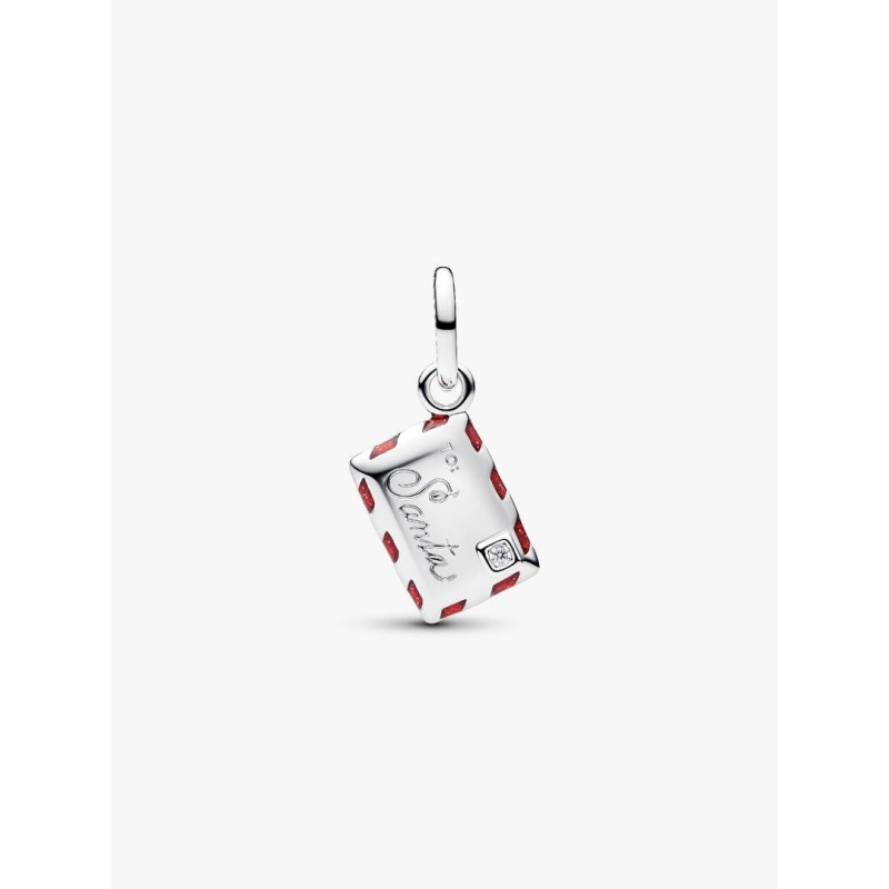Santa letter sterling silver dangle with clear cubic zirconia, red and