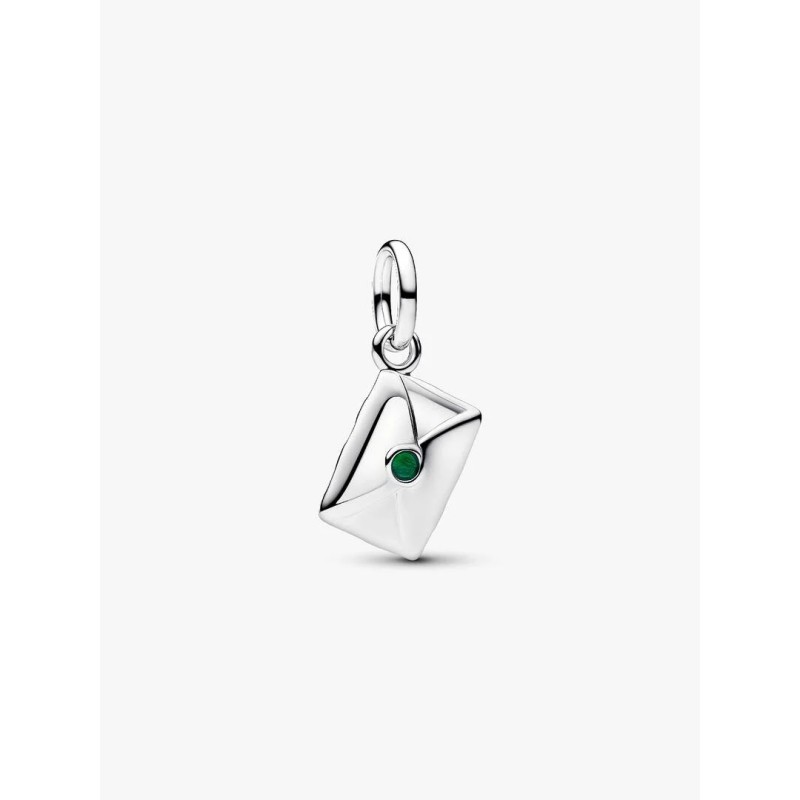 Santa letter sterling silver dangle with clear cubic zirconia, red and