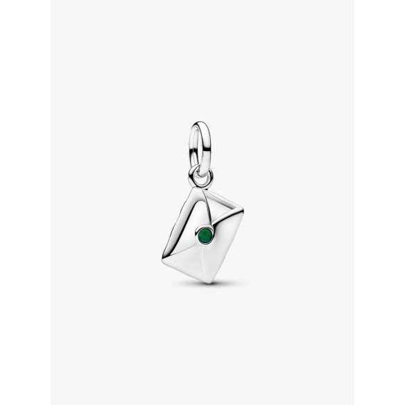 Santa letter sterling silver dangle with clear cubic zirconia, red and