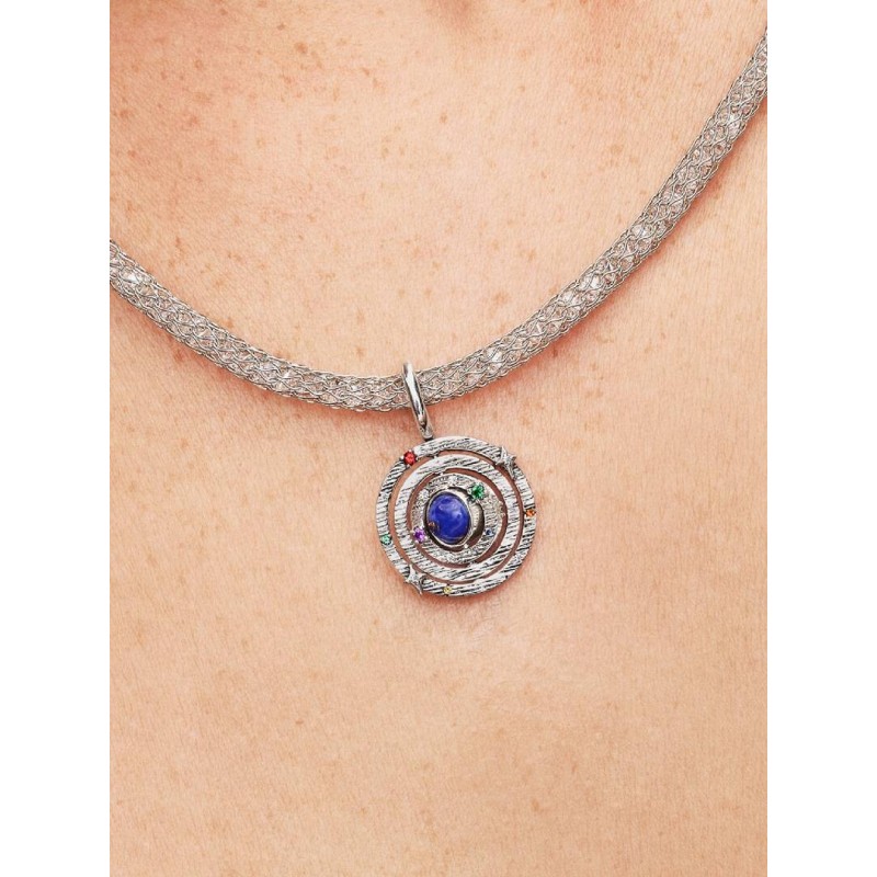 Armillary sphere sterling silver dangle with imitation lapis lazuli, y