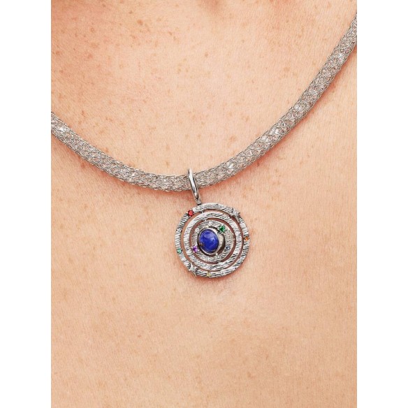 Armillary sphere sterling silver dangle with imitation lapis lazuli, y