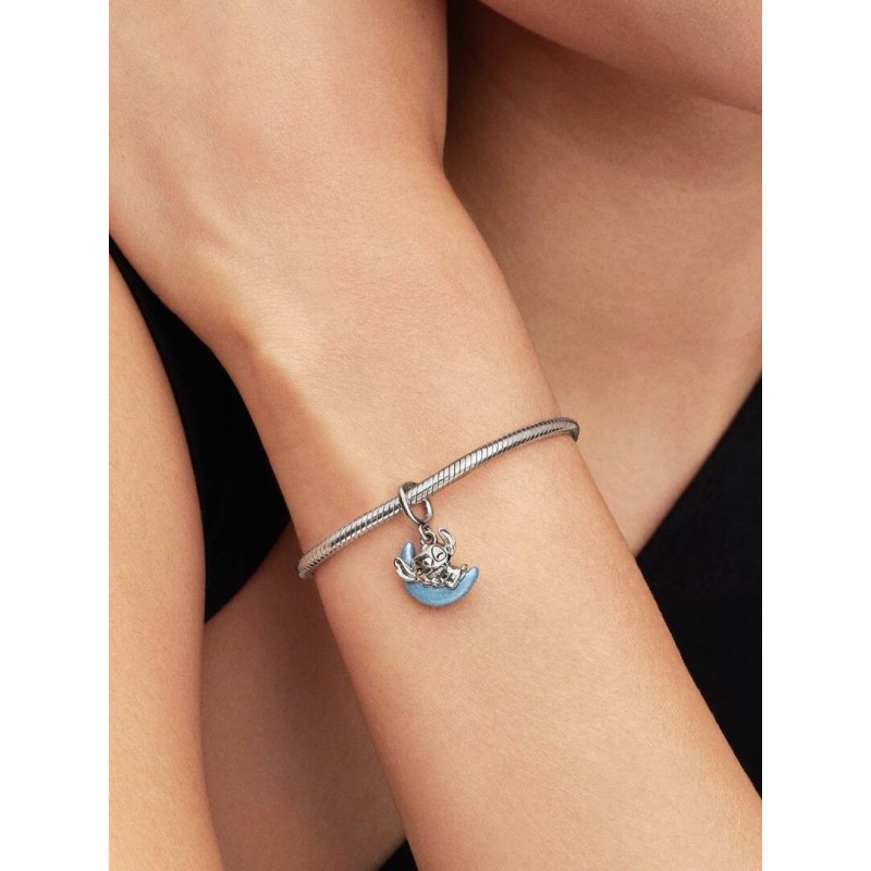 Disney Stitch and moon sterling silver dangle with glow in the dark en