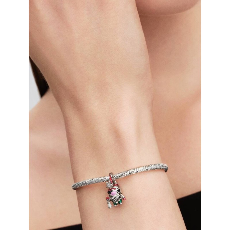 Gnome sterling silver charm with clear cubic zirconia, red, pink and g
