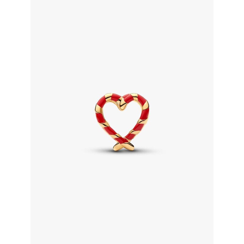 Candy cane heart 14k gold-plated charm with red enamel