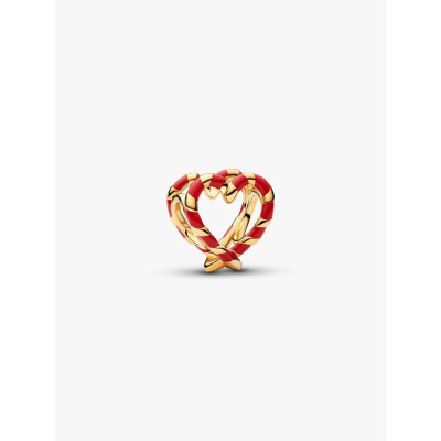 Candy cane heart 14k gold-plated charm with red enamel