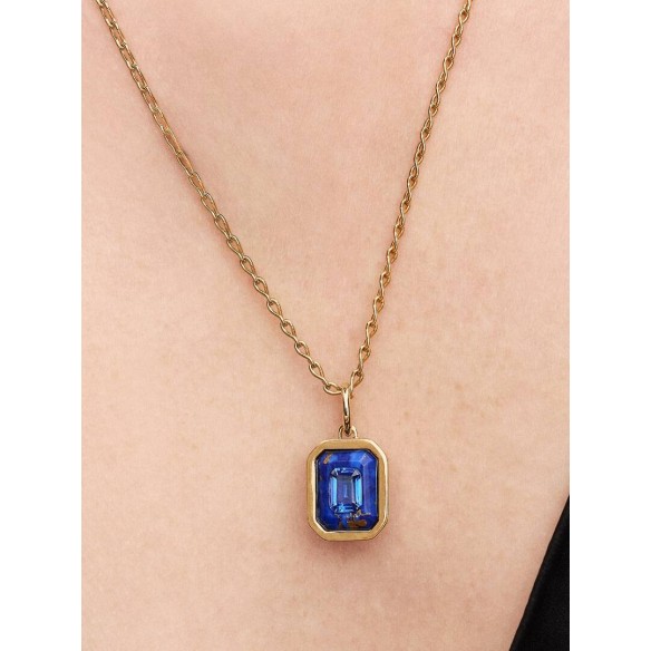 Astra 14k gold-plated dangle with imitation lapis lazuli and clear cub