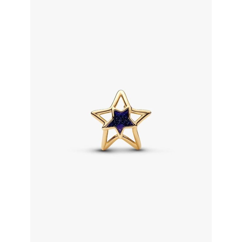 Openwork star 14k gold-plated charm with blue enamel