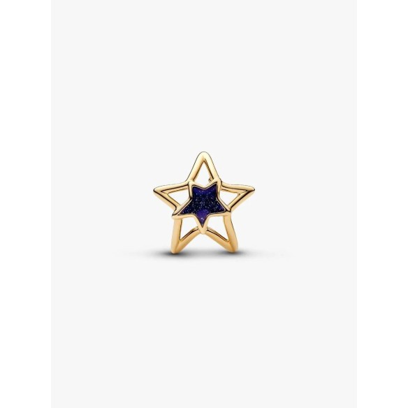 Openwork star 14k gold-plated charm with blue enamel