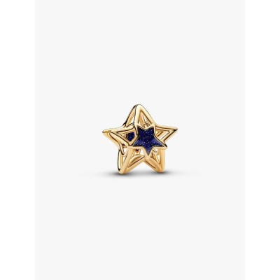 Openwork star 14k gold-plated charm with blue enamel