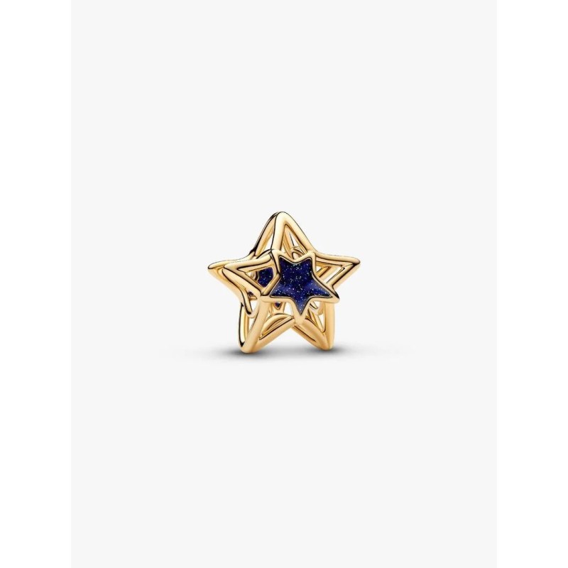 Openwork star 14k gold-plated charm with blue enamel