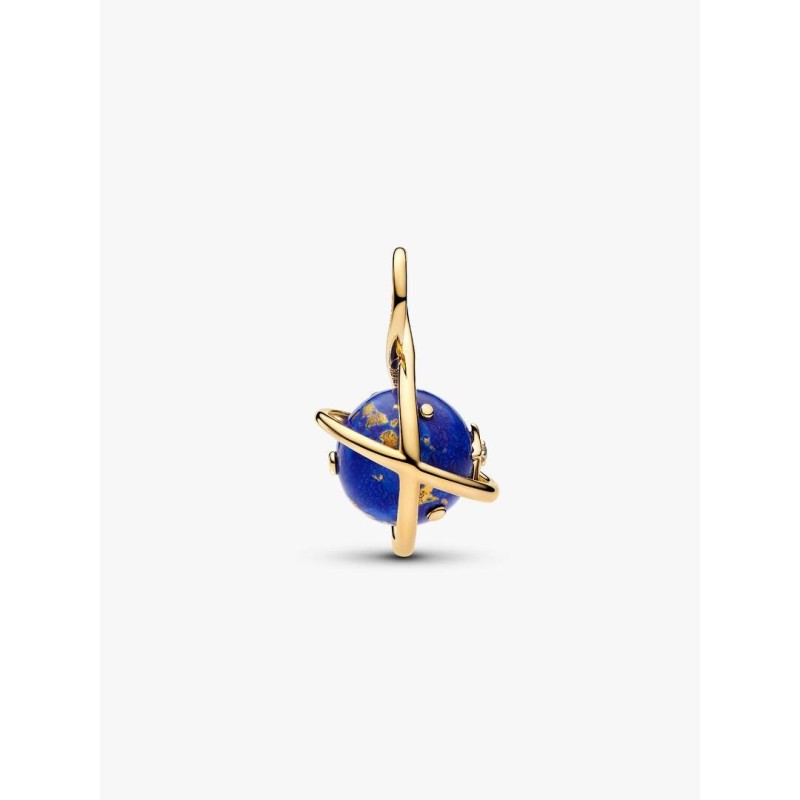 Spinning planet 14k gold-plated dangle with imitation lapis lazuli and