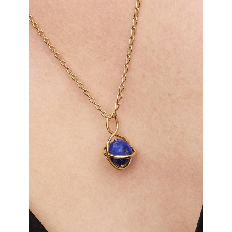 Spinning planet 14k gold-plated dangle with imitation lapis lazuli and