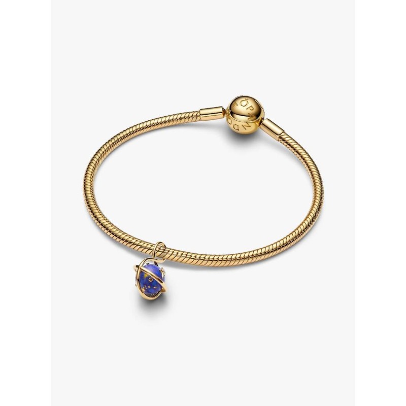 Spinning planet 14k gold-plated dangle with imitation lapis lazuli and