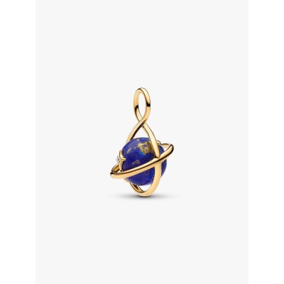 Spinning planet 14k gold-plated dangle with imitation lapis lazuli and