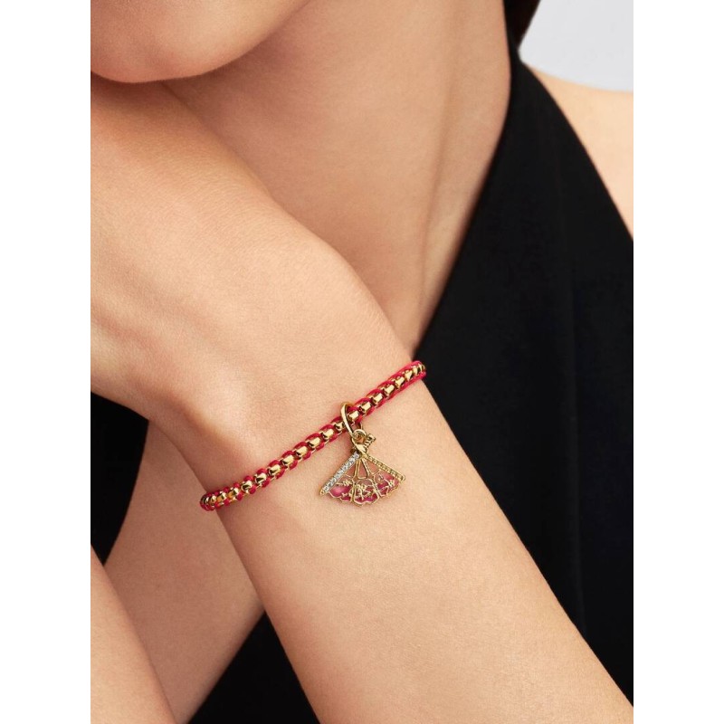 Disney Mulan fan 14k gold-plated dangle with clear cubic zirconia and