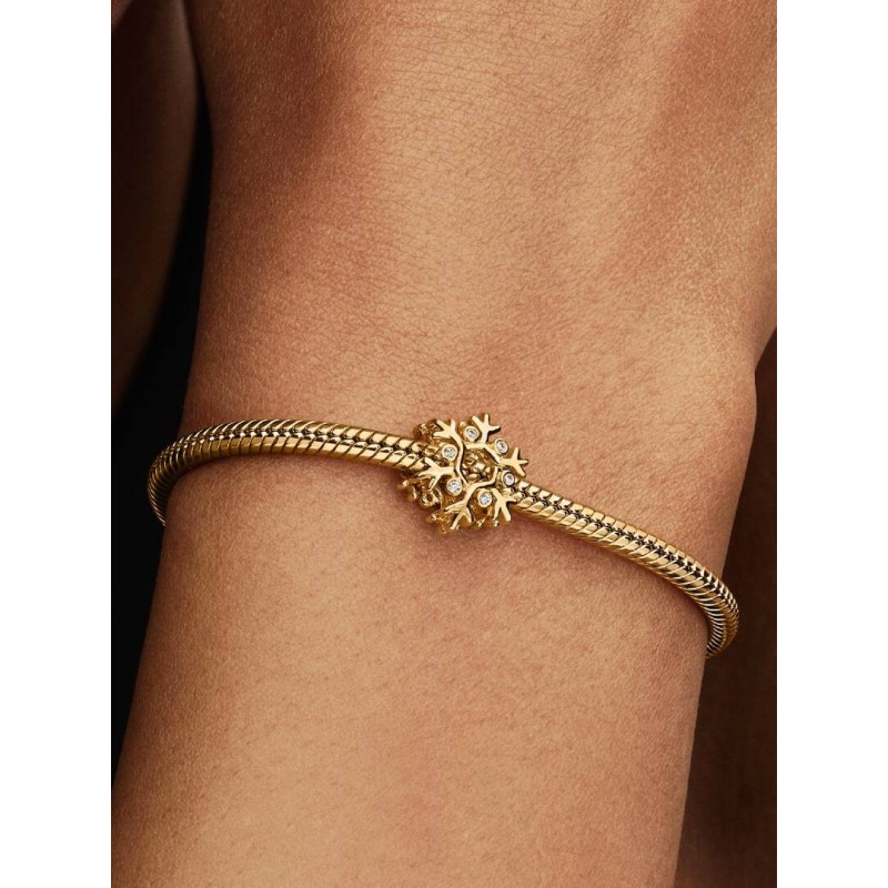 Snowflake 14k gold-plated charm with clear cubic zirconia
