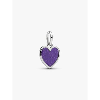 Engravable heart platinum-plated dangle with purple glitter enamel