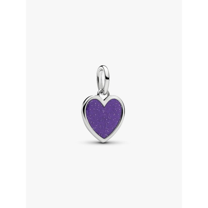Engravable heart platinum-plated dangle with purple glitter enamel