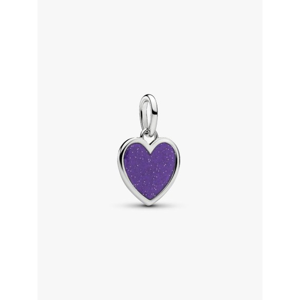 Engravable heart platinum-plated dangle with purple glitter enamel
