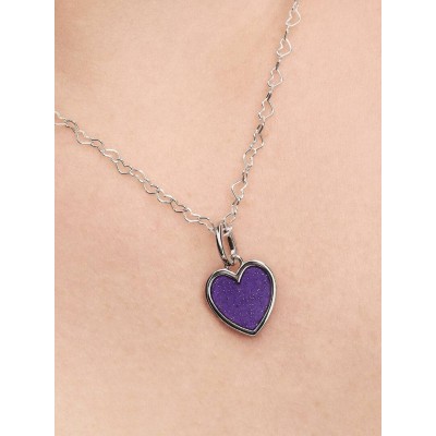 Engravable heart platinum-plated dangle with purple glitter enamel 2