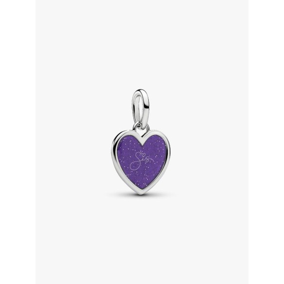 Engravable heart platinum-plated dangle with purple glitter enamel
