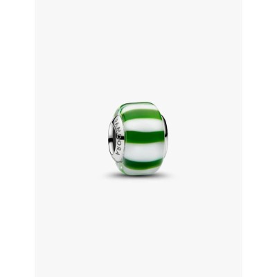 Platinum-plated charm with green and white Murano glass