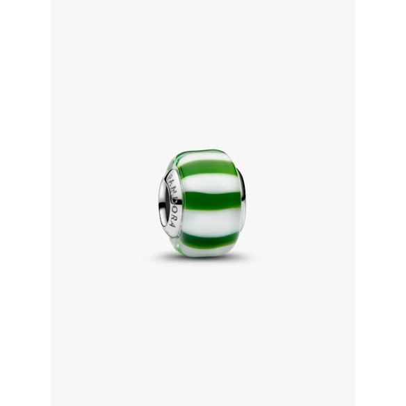 Platinum-plated charm with green and white Murano glass