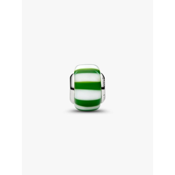 Platinum-plated charm with green and white Murano glass