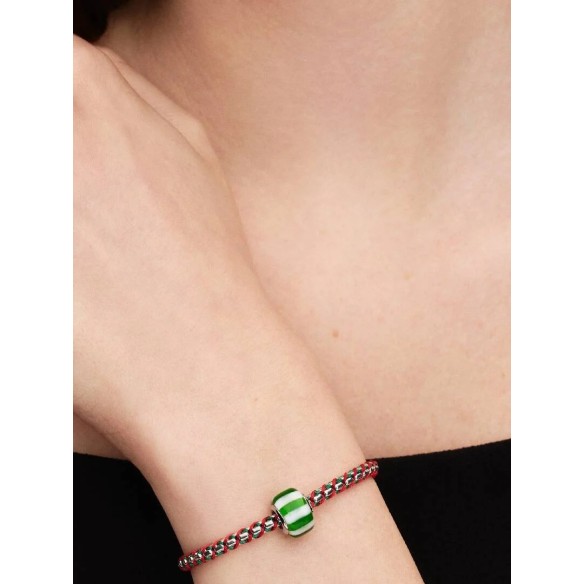 Platinum-plated charm with green and white Murano glass
