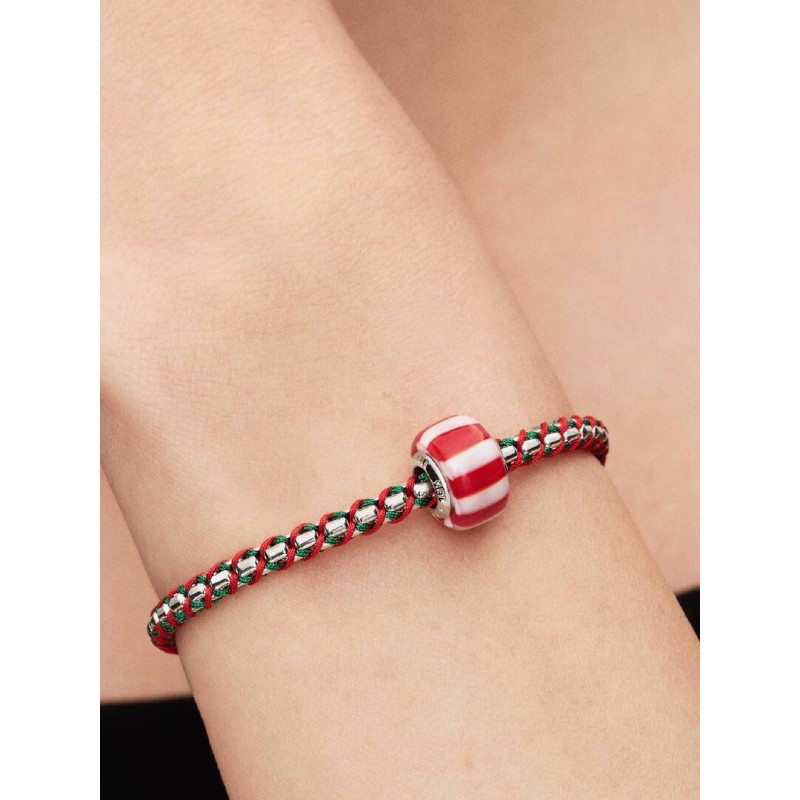 Platinum-plated charm with red and white Murano glass