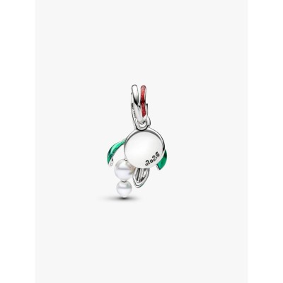 Mistletoe platinum-plated double dangle with lacquered artificial pear