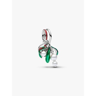 Mistletoe platinum-plated double dangle with lacquered artificial pear 2