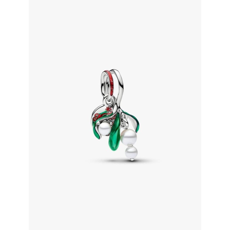 Mistletoe platinum-plated double dangle with lacquered artificial pear