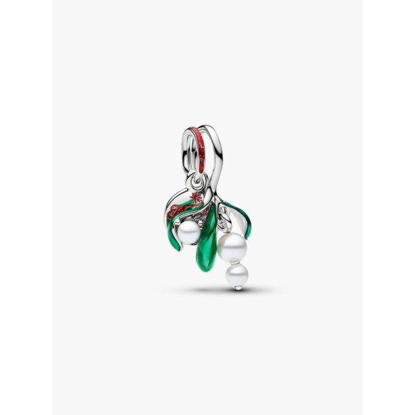 Mistletoe platinum-plated double dangle with lacquered artificial pear