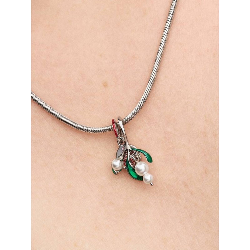 Mistletoe platinum-plated double dangle with lacquered artificial pear