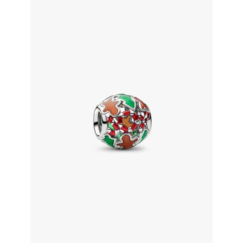 Openwork holiday platinum-plated charm with brown, red and green ename