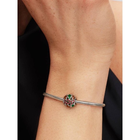 Openwork holiday platinum-plated charm with brown, red and green ename