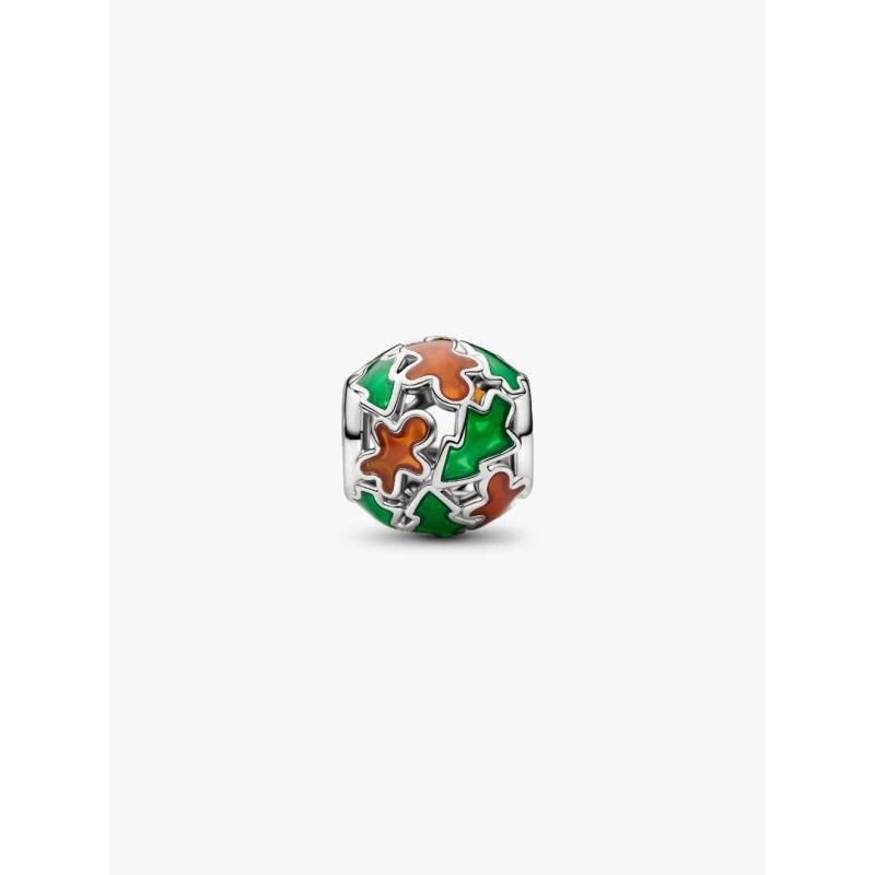 Openwork holiday platinum-plated charm with brown, red and green ename