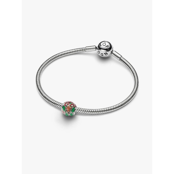 Openwork holiday platinum-plated charm with brown, red and green ename