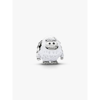 Yeti platinum-plated charm with clear cubic zirconia, white and black