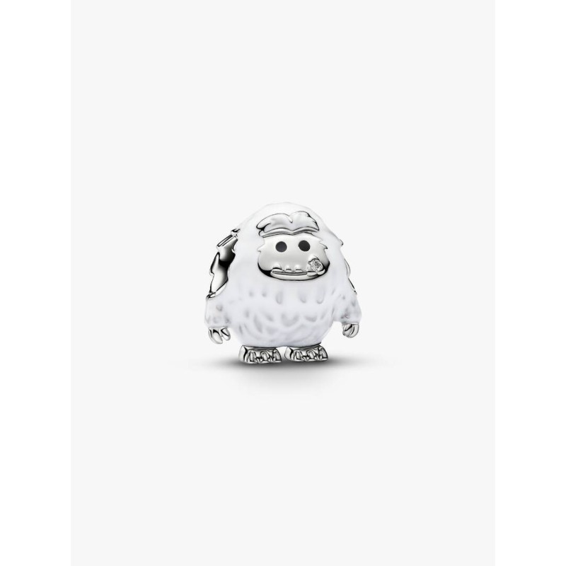 Yeti platinum-plated charm with clear cubic zirconia, white and black