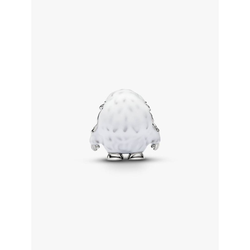 Yeti platinum-plated charm with clear cubic zirconia, white and black