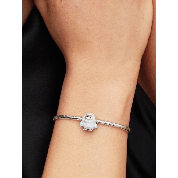Yeti platinum-plated charm with clear cubic zirconia, white and black