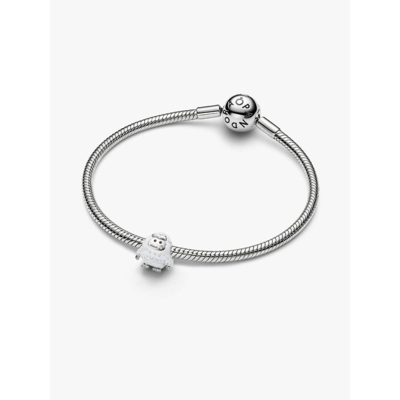 Yeti platinum-plated charm with clear cubic zirconia, white and black