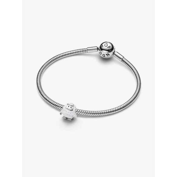 Yeti platinum-plated charm with clear cubic zirconia, white and black