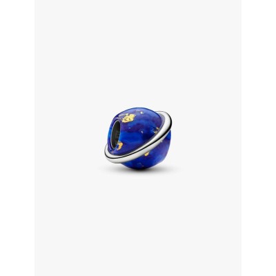 Planet platinum-plated charm with imitation lapis lazuli