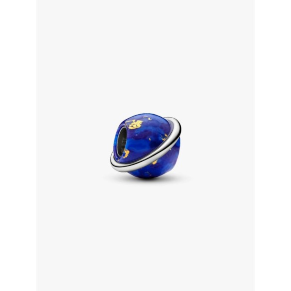 Planet platinum-plated charm with imitation lapis lazuli