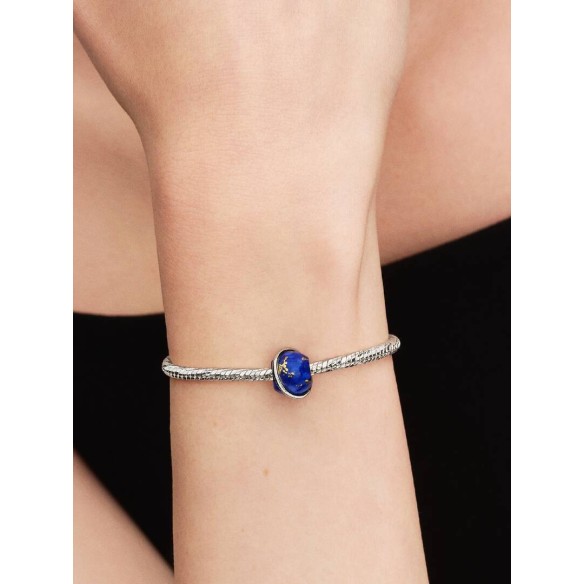 Planet platinum-plated charm with imitation lapis lazuli